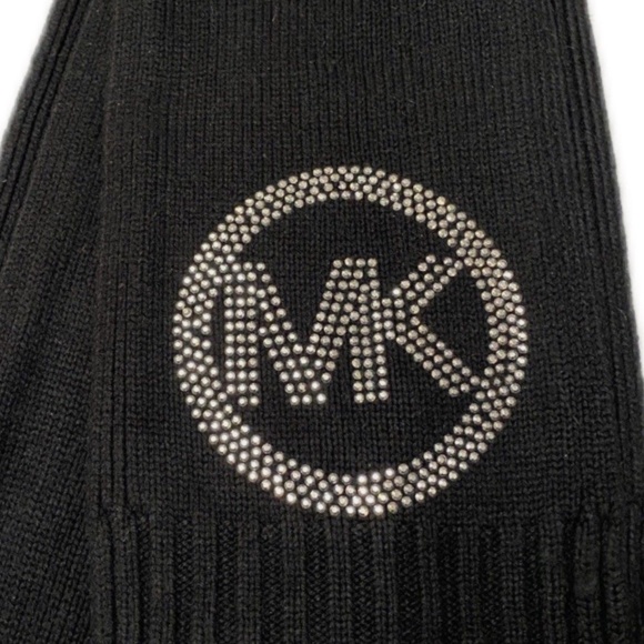 NIP / NWT Michael Kors MK Logo Silver Studded Black Muffler Scarf 536097 - Picture 9 of 11